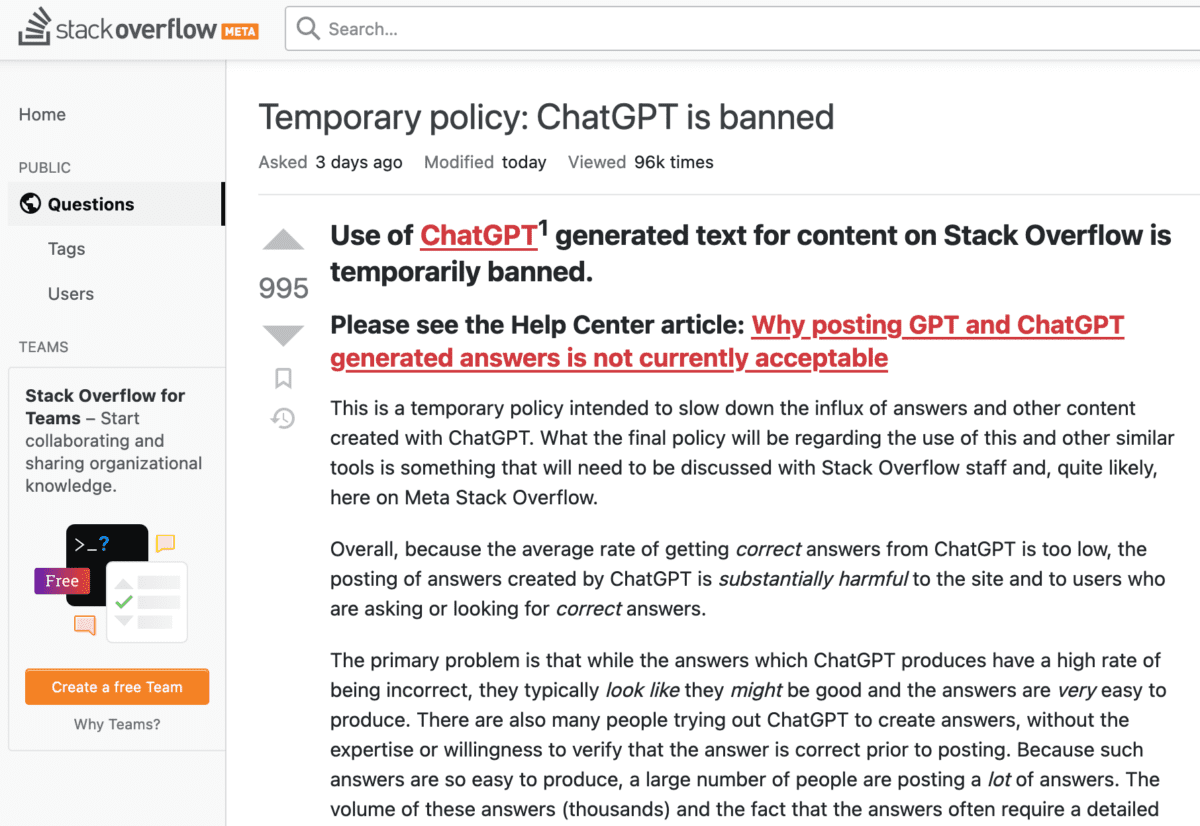 OpenAI ChatGPT 上线5天斩获百万用户，但遭到程序员问答网站Stack Overflow封杀 - EVLIT